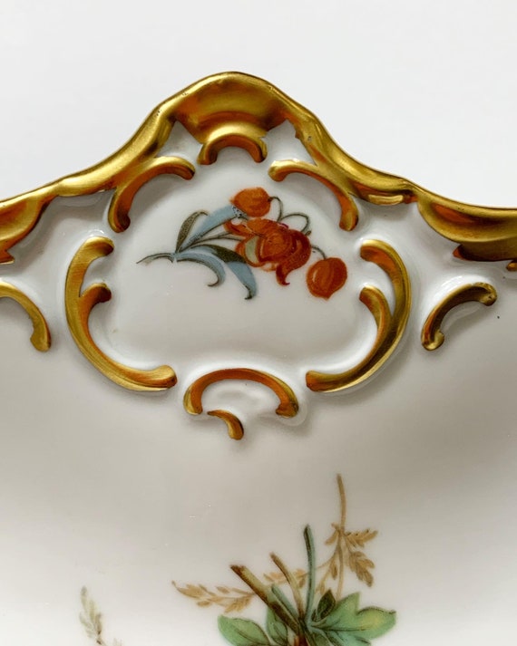 Alka Kunst Bavaria Floral Serving Platter: 22K Gold Gilded Bowl