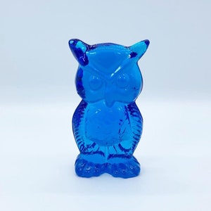 Kanawha Glass Company Blue Glass Owl Figurine / Paperweight, Desk Accessory, Collectible