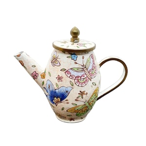 Vintage 1998 Empress Arts LTD Hand Painted Butterflies Miniature Teapot, Enamel on Copper, Collectible