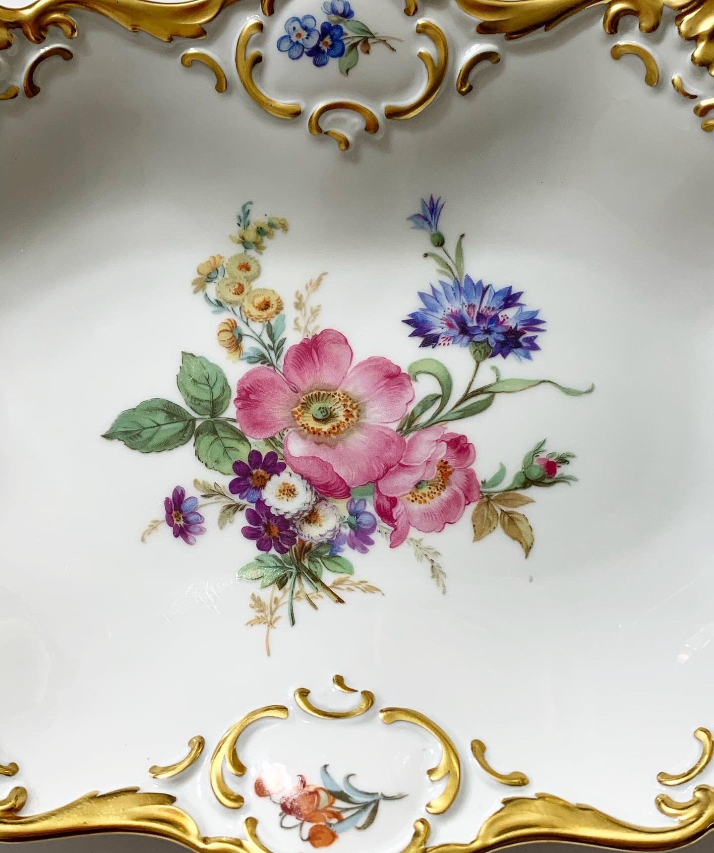 Alka Kunst Bavaria Floral Serving Platter: 22K Gold Gilded Bowl