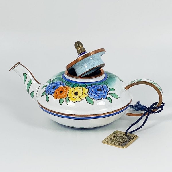 Charlotte di Vita Collection London Hand Painted Numbered Edition #H288 Miniature Teapot, Enamel on Copper, Collectible