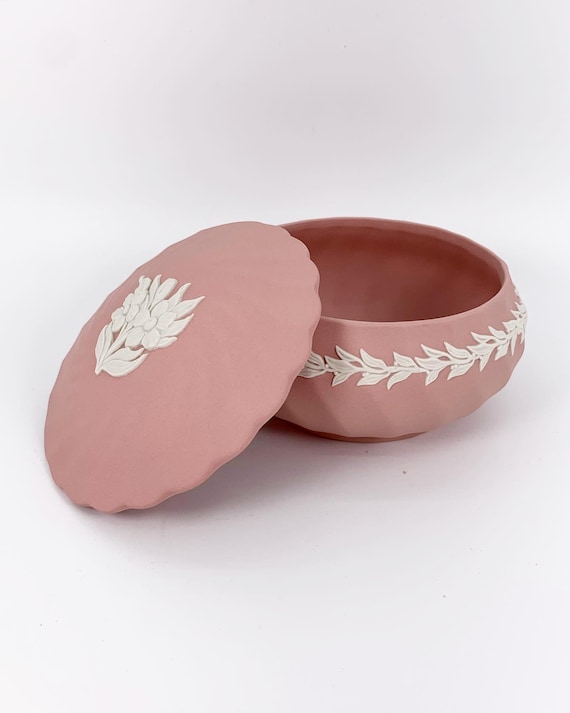 Wedgwood Pink Jasperware Floral Lidded Trinket box