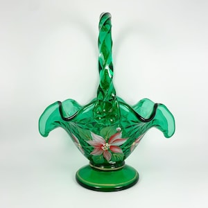 Fenton Emerald Green Basket - Etsy