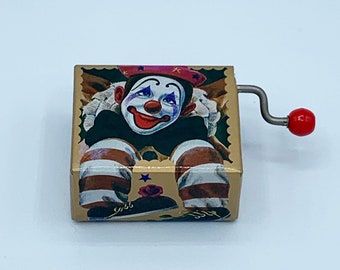 Vintage Hand Crank Mini Music Box, Musical Toy, Circus Clown