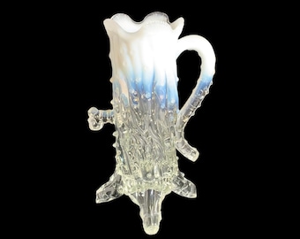 Antique Northwood White/Clear Opalescent Glass Town Pump Creamer, Script Signature
