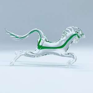 Vintage Art Glass Clear and Green Horse Figurine, Glass Animal Sculpture