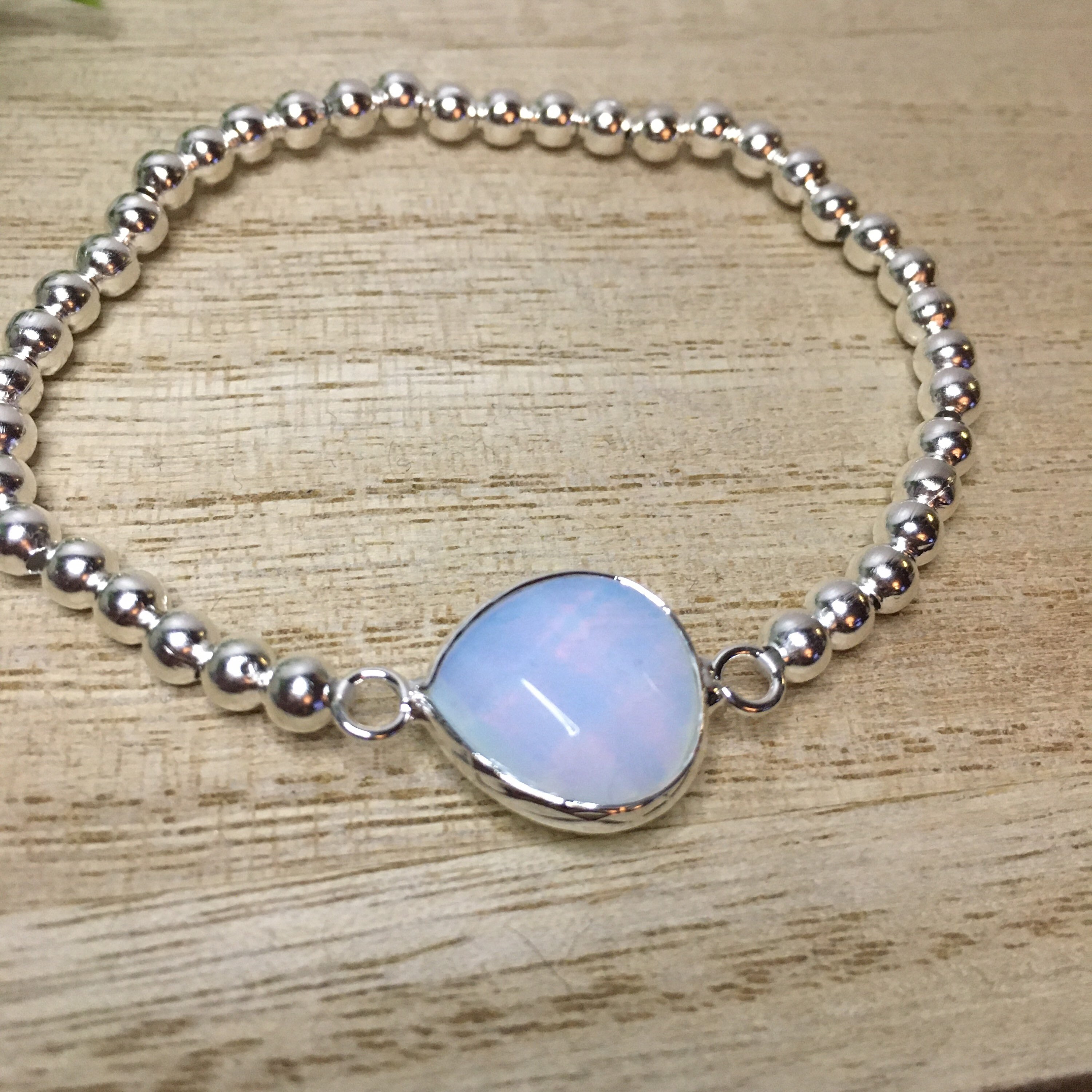 Opal bracelet Silver bead bracelet Opal charm bracelet Etsy