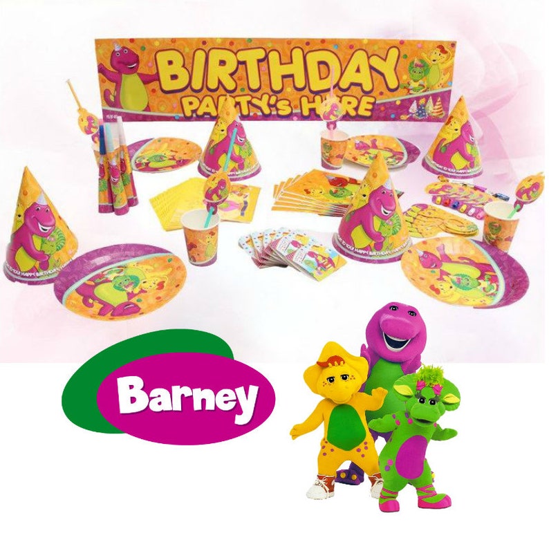 51 Piece Combo Barney Dinosaur Birthday Party Disposable Etsy