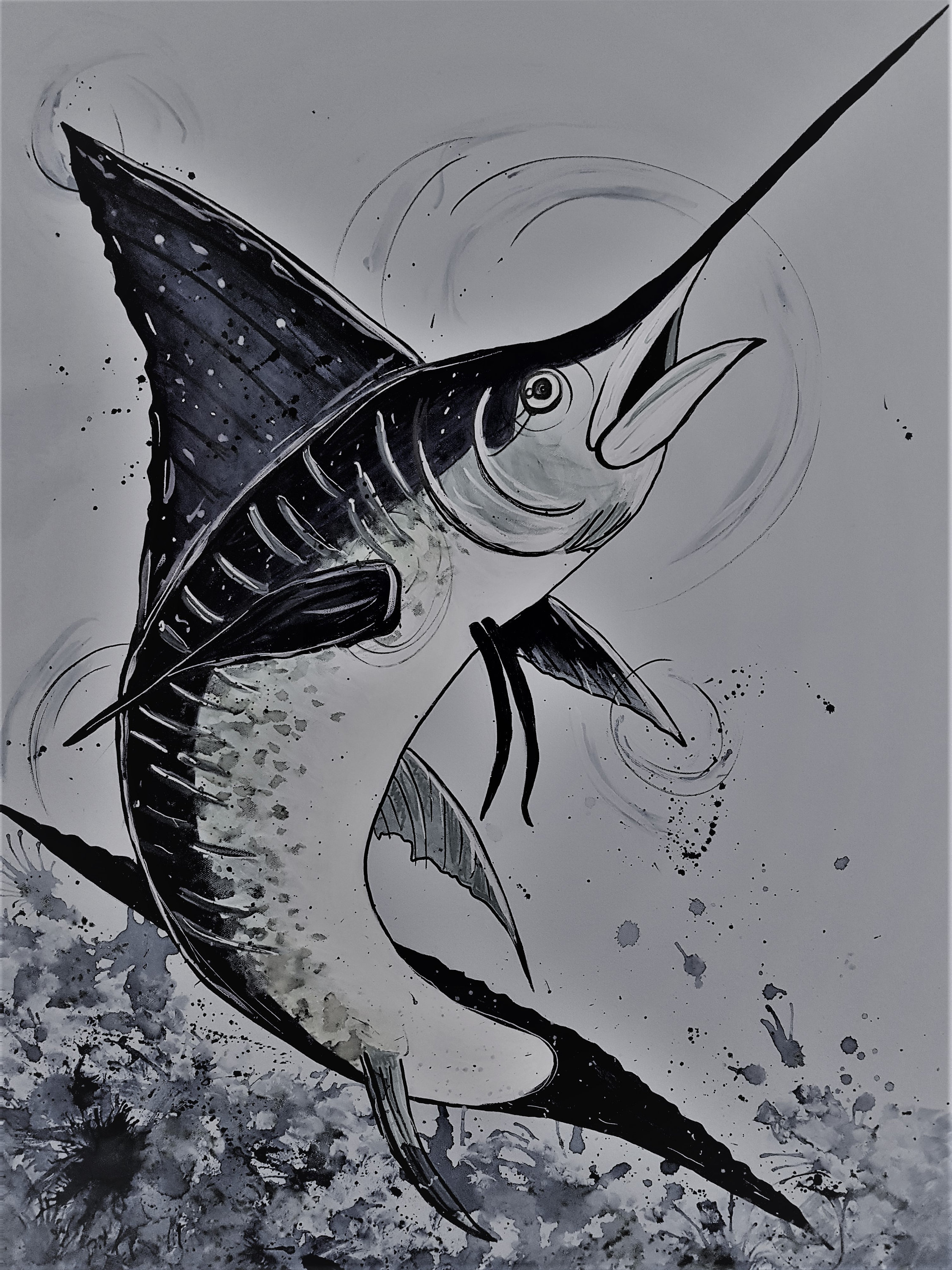 Jumping Marlin Print Black and White | Etsy
