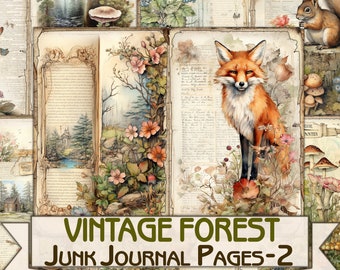 Vintage Forest nature Junk Journal photo collage-2, animaux fantastiques de la forêt