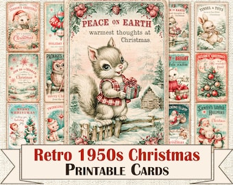 Retro 1950s Christmas Cards Bundle, Mid-Century Festive Printable Collage Sheets, Vintage Holiday Paper Craft Supplies