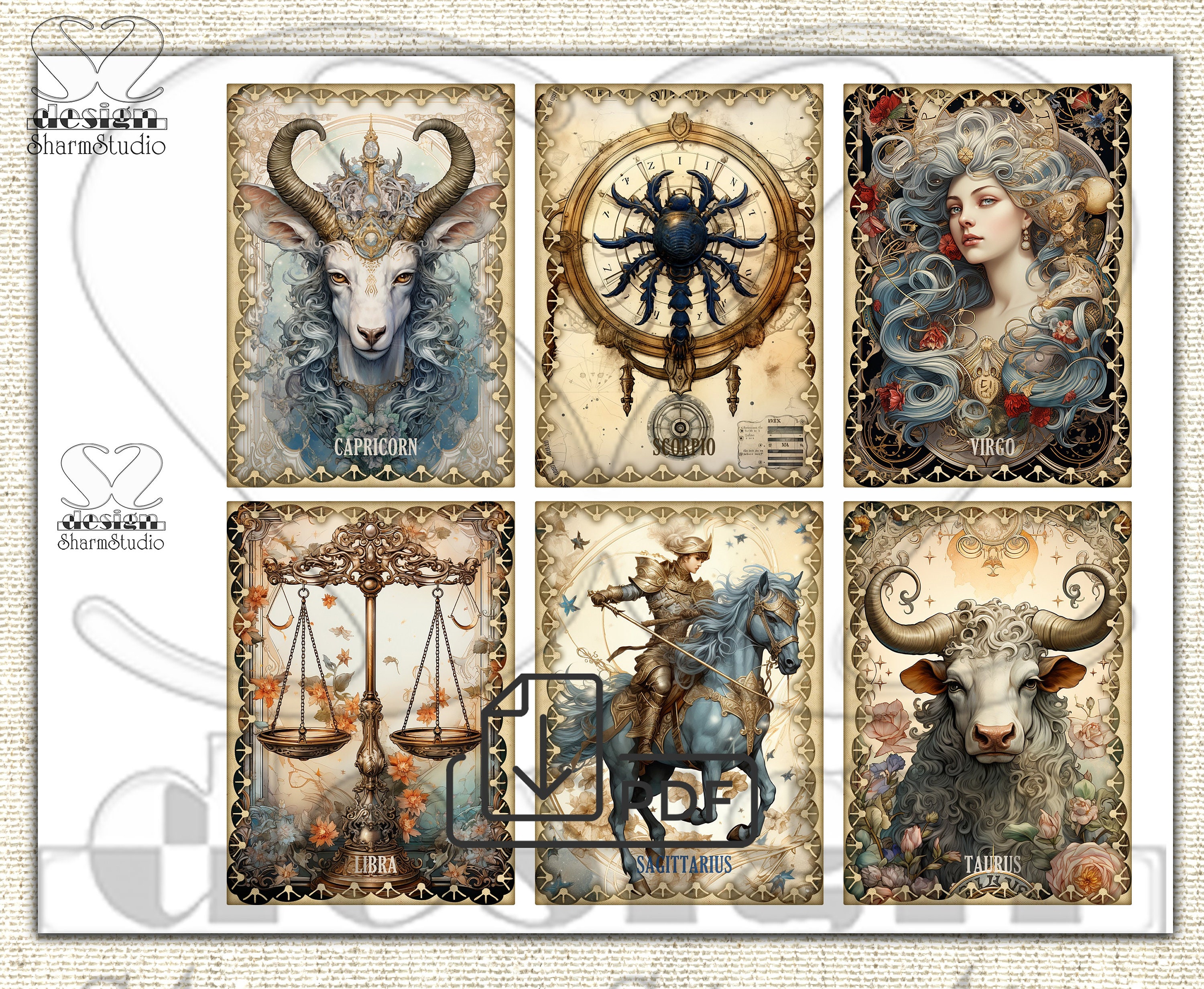 Vintage Astrology Zodiac Signs Collage Digital Picture Printables