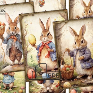 Cartões imprimíveis com imagens digitais de colagem de coelhinho da Páscoa vintage Atc ACEO-5