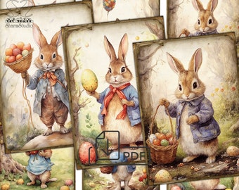 Vintage Easter Bunny Collage Digital picture printable cards Atc ACEO-5