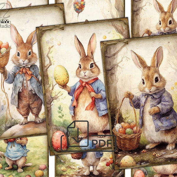 Vintage Easter Bunny Collage Digital picture printable cards Atc ACEO-5