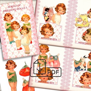 Vintage victorian digital Paper Doll Set-3 printable pdf,Delight and her Dresses