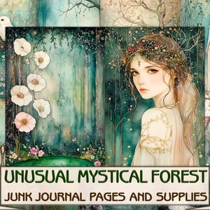 Unusual mystical forest Junk Journal Paper and supplies,fantasy printables digital magic papers