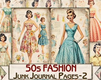 Retro 50s fashion Junk Journal Pages part 2, Collage Sheets printables