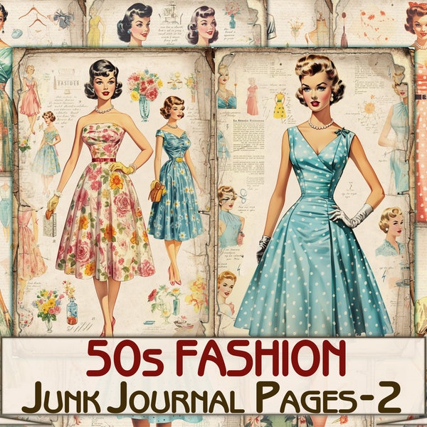 Retro 50s fashion Junk Journal Pages part 2, Collage Sheets printables