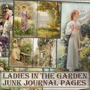Jardim feminino vintage, páginas de diário de lixo de colagem, coisas efêmeras vitorianas