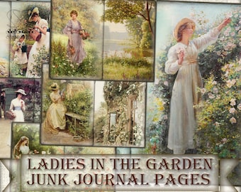Vintage Ladies garden,collage junk journal Pages,victorian ephemera