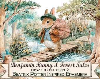 Beatrix Potter Inspired Ephemera: Benjamin Bunny & Forest Tales Fussy Cut, Digital Download
