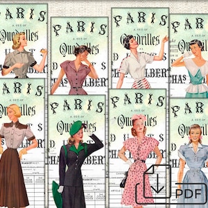 Marcador digital feito à mão Cartões de moda de imagem vintage, diário digital retrô