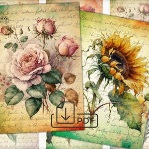 Shabby chic digital cards watercolor Flower Collage Sheet,Atc ACEO printable