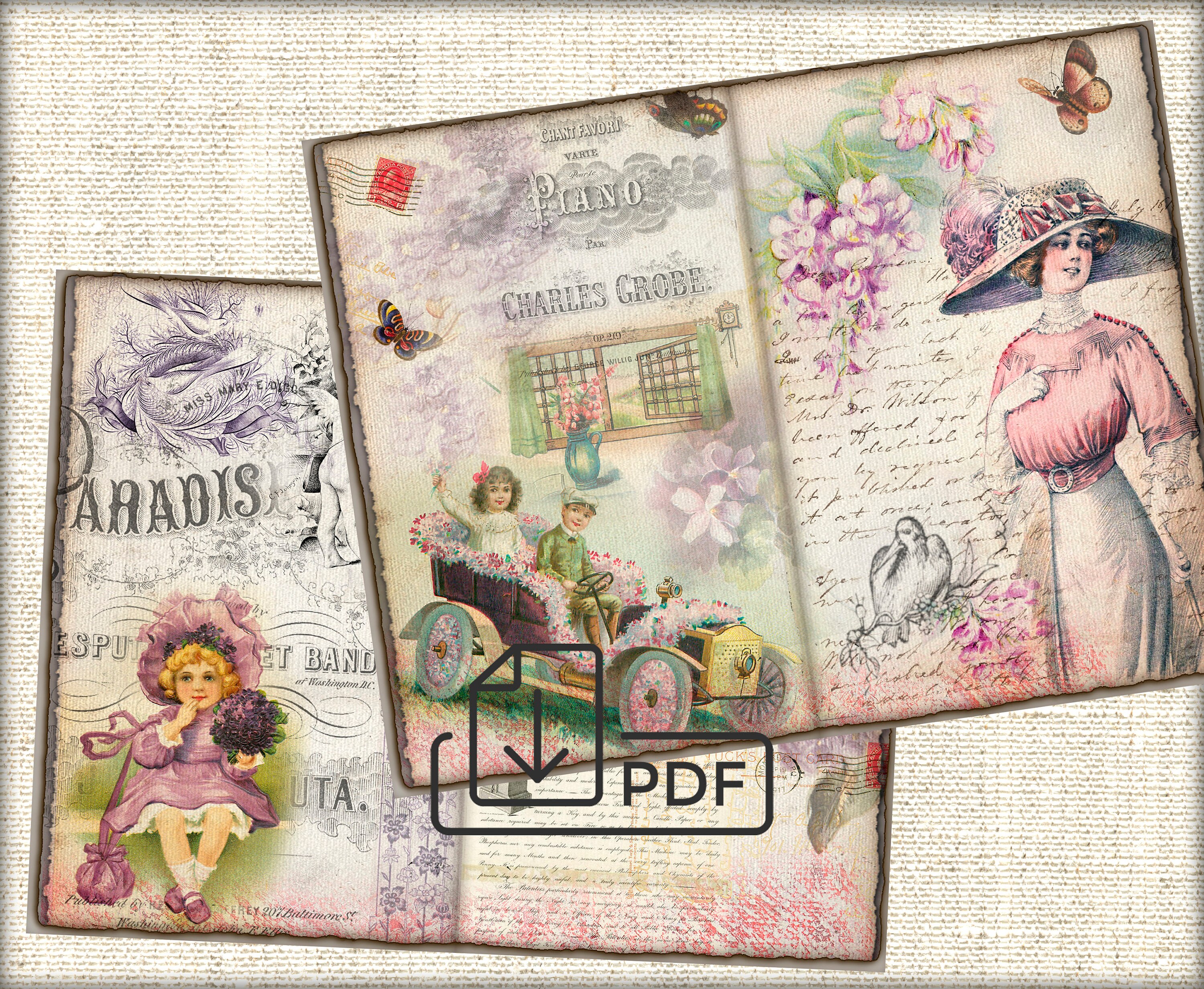 Junk Journal Printable Collage Pages Victorian Vintage Purple Lilac - Etsy