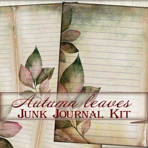 Junk Journal kit Printable Autumn digital paper leaves,Collage picture Pages Ephemera