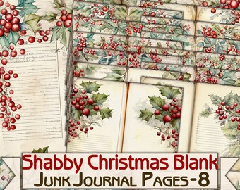 Vintage Shabby Christmas Blank Junk Journal Kit,winter berries Printable Collage Pages-8