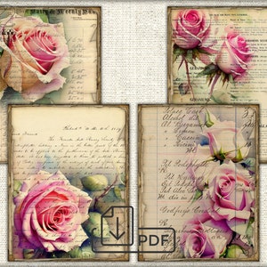 Vintage roses Junk Journal Ephemera, floral Collage Sheet