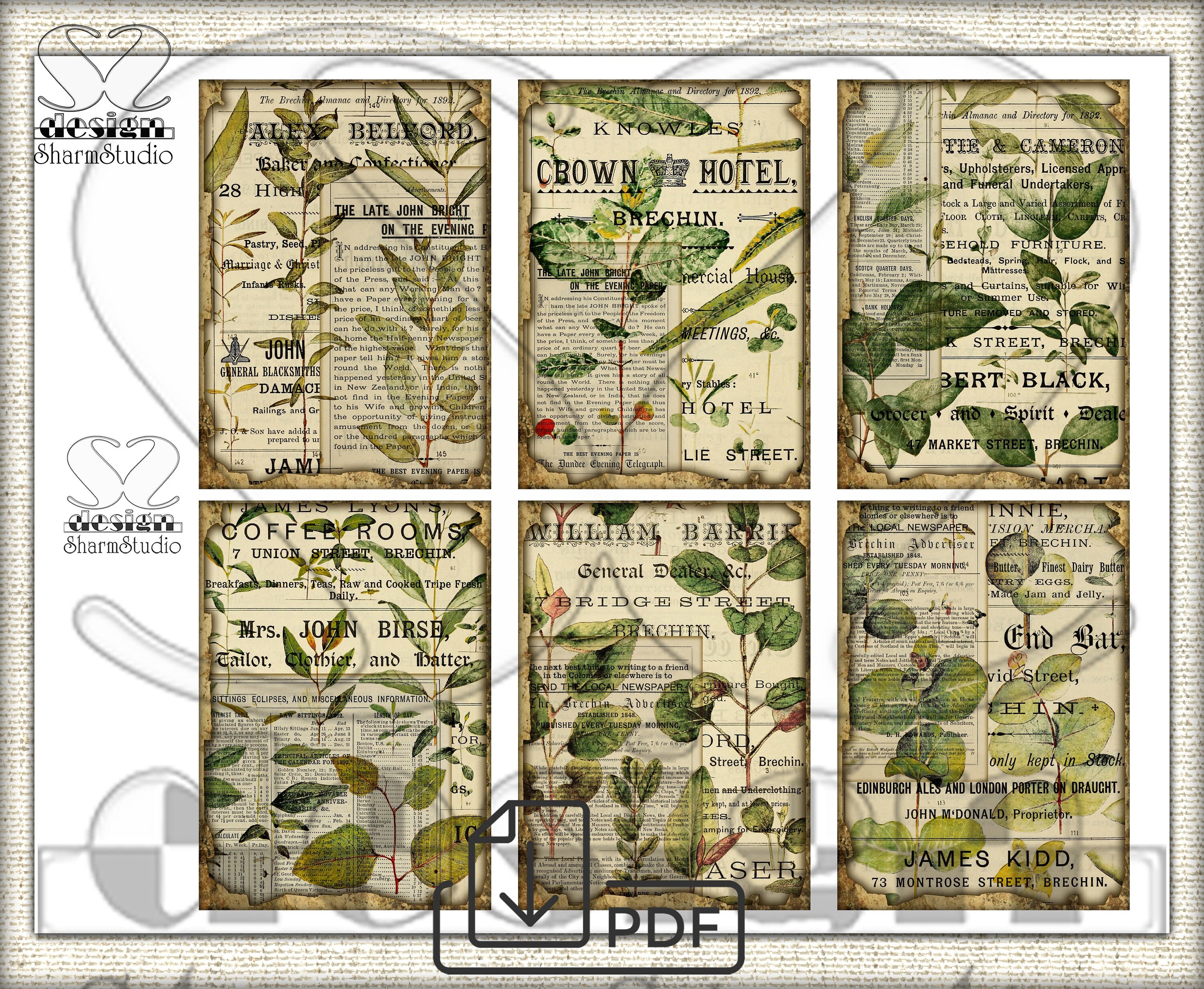 Vintage Leaves Botanical Junk Journal Ephemera - Digital Collage Sheet ...