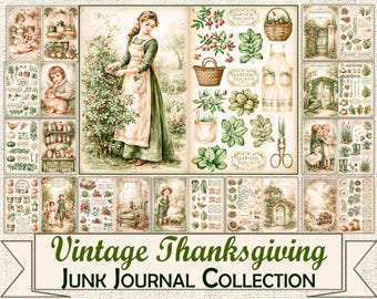 Vintage Thanksgiving Junk Journal Kit, Printable Scrapbook Pages, Harvest Digital Download, Journaling Supplies