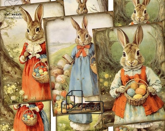 Vintage Easter Bunny Collage Digital picture printable cards Atc ACEO-6