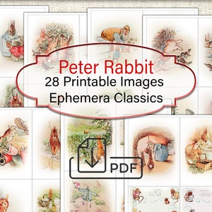 Peter Rabbit 28 Vintage Art Paquete de efímeras imprimibles Clásicos