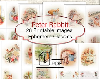 Peter Rabbit 28 Vintage Art Printable ephemera pack Classics
