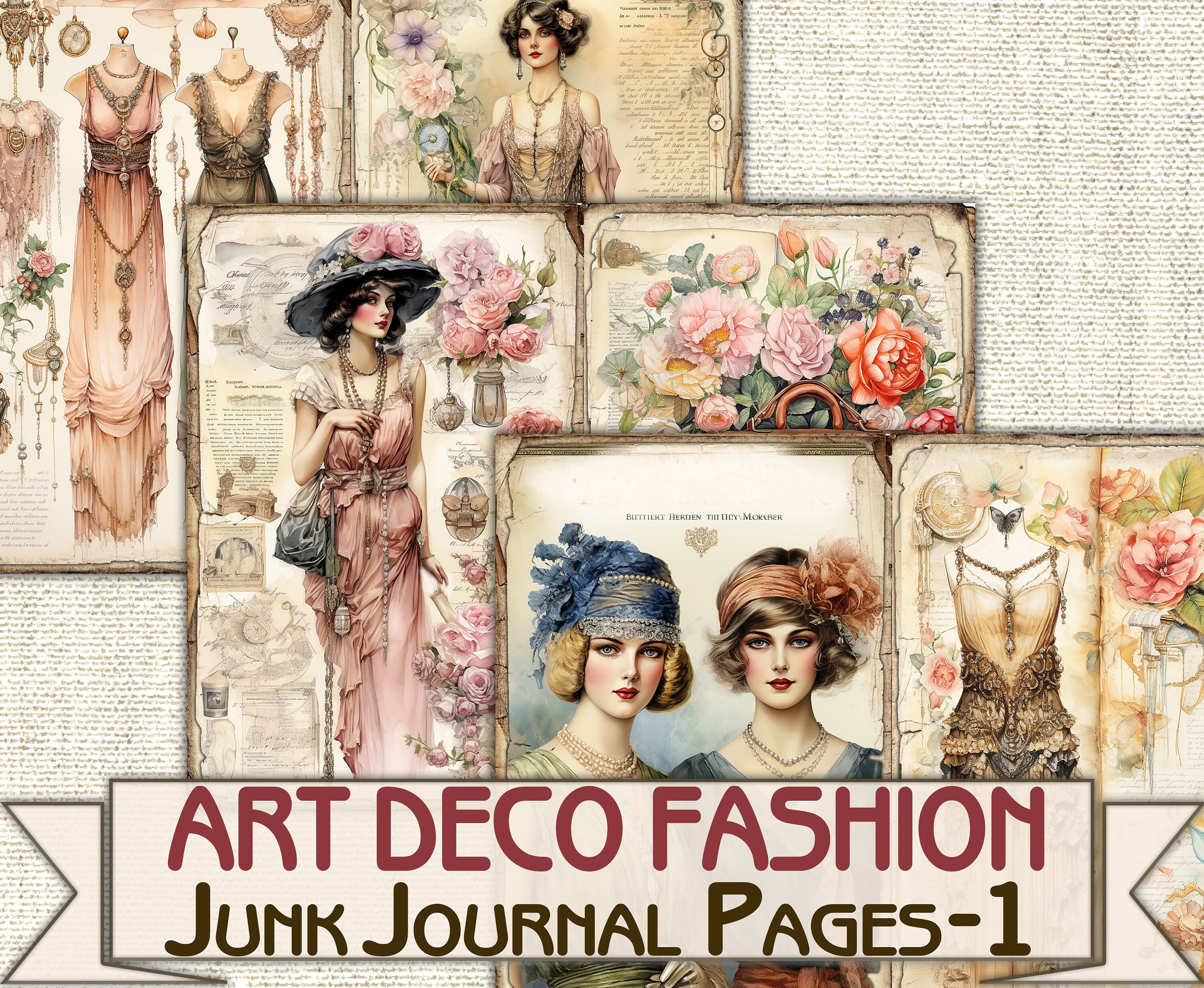 Art Deco Fashion Lady Junk Journal Kit Part 1, Collage Sheets ...
