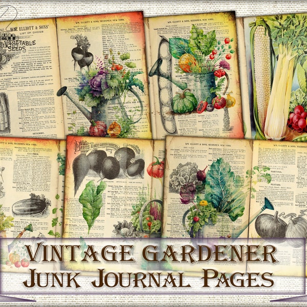 Vintage gardener junk journal Pages,digital garden plant journal collage kit