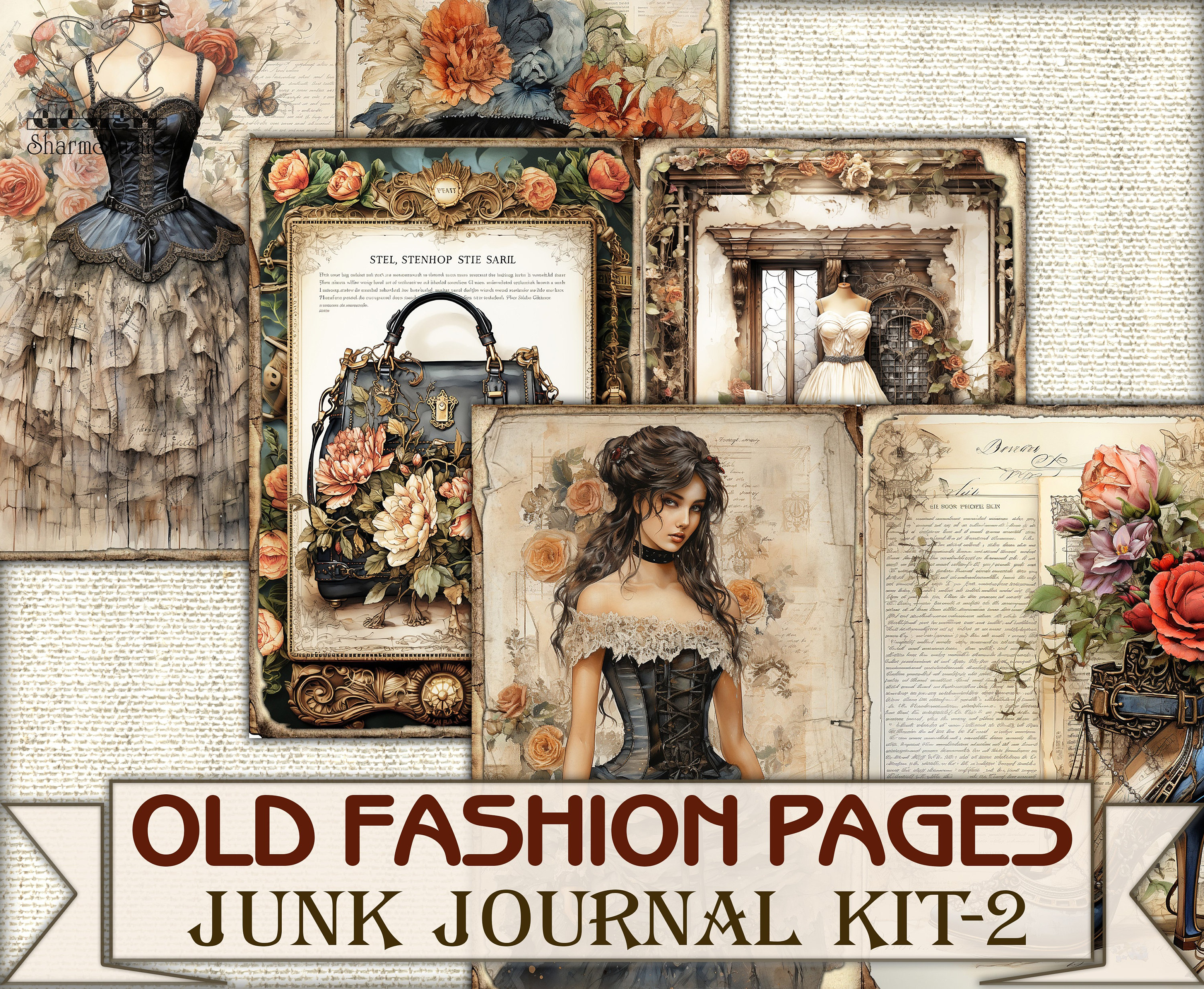 Old Fashion Victorian Lady Junk Journal Kit Part 2, Collage Sheets ...