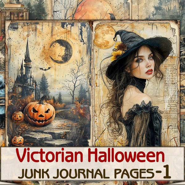 Victorian Halloween Junk Journal Pages,Vintage picture collage,Digital Sheet Download