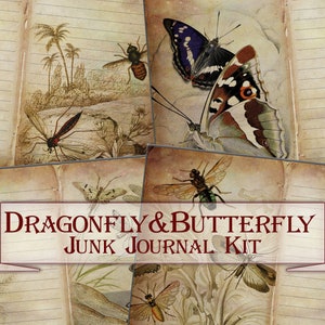 Vintage Insekten Junk Journal Kit Libelle&Schmetterling