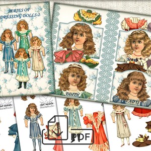 Vintage victorian digital Paper Doll Set printable pdf,Series Of Dressing Dolls-2