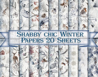 Vintage Kit Backgrounds Shabby chic Winter print,Collage Sheets,xmas Printable 20 Pages
