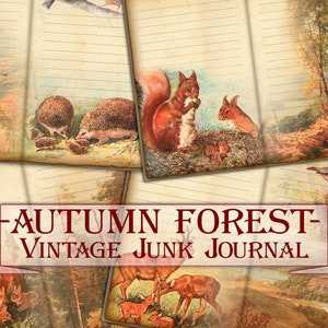 Vintage Herbst Wald Junk Journal Kit, Herbst druckbare Collage Seiten