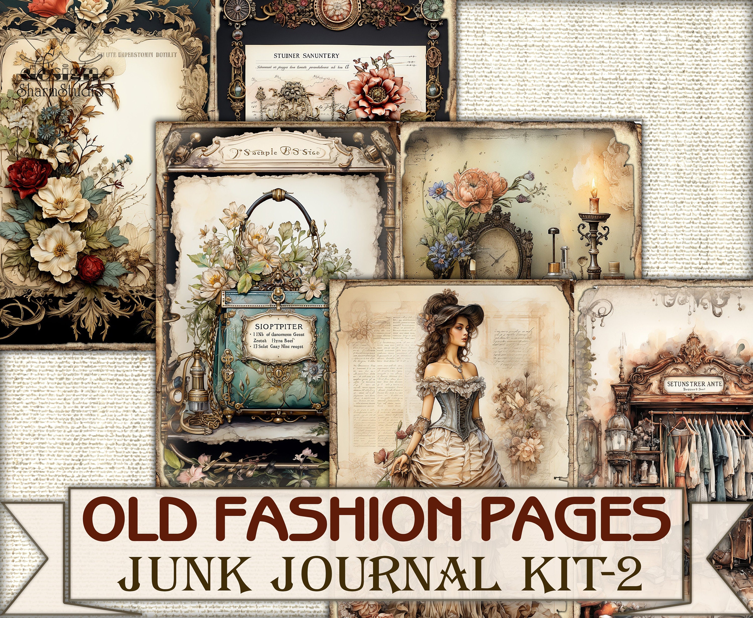 Old Fashion Victorian Lady Junk Journal Kit Part 2, Collage Sheets ...