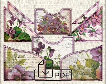 VIOLETS digital Journal Pockets Printable,paper pocket designs