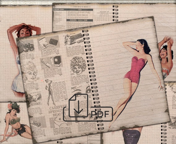 Vintage fashion Junk Journal Pages,digital illustration junk journal kit