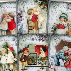 Vintage Christmas Digital picture collage printable cards Atc ACEO