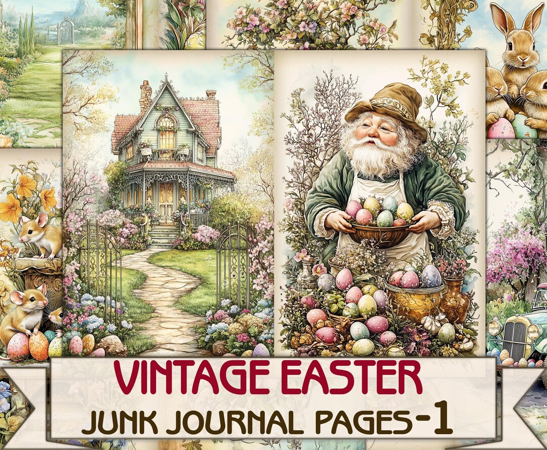 Vintage Easter Junk Journal Pages-1,digital Picture Collage Printable ...